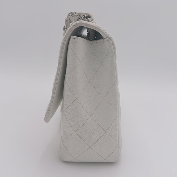 Authentic Caviar White Single Flap Jumbo CHANEL Bag with Box - Picture 6 of 17